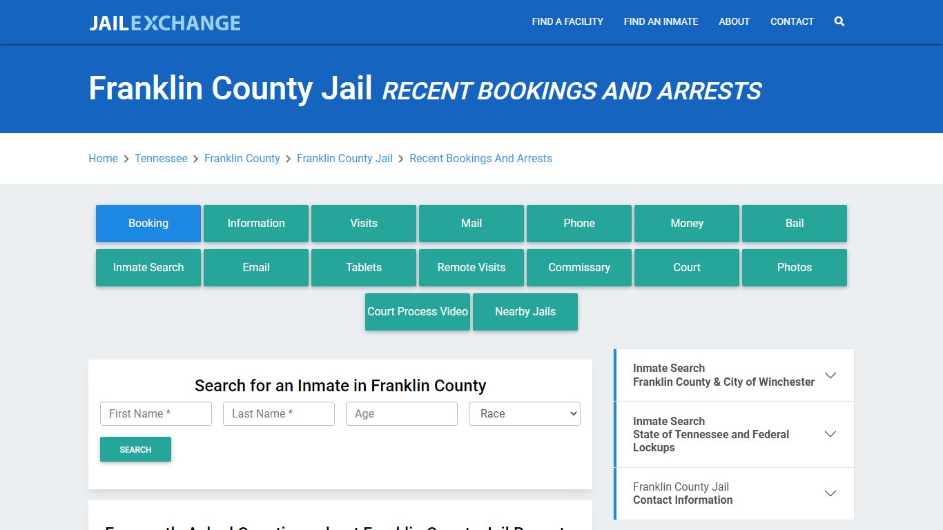 Franklin County Jail TN Recent Arrests and Bookings - Jail Exchange